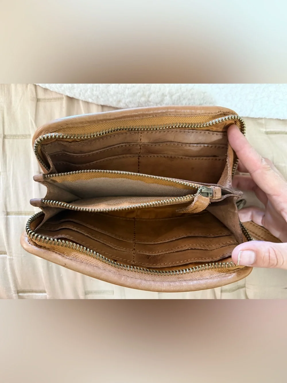 Platania Women’s Brown Woven Zip Wristlet Wallet, Credit Card, Made in Italy